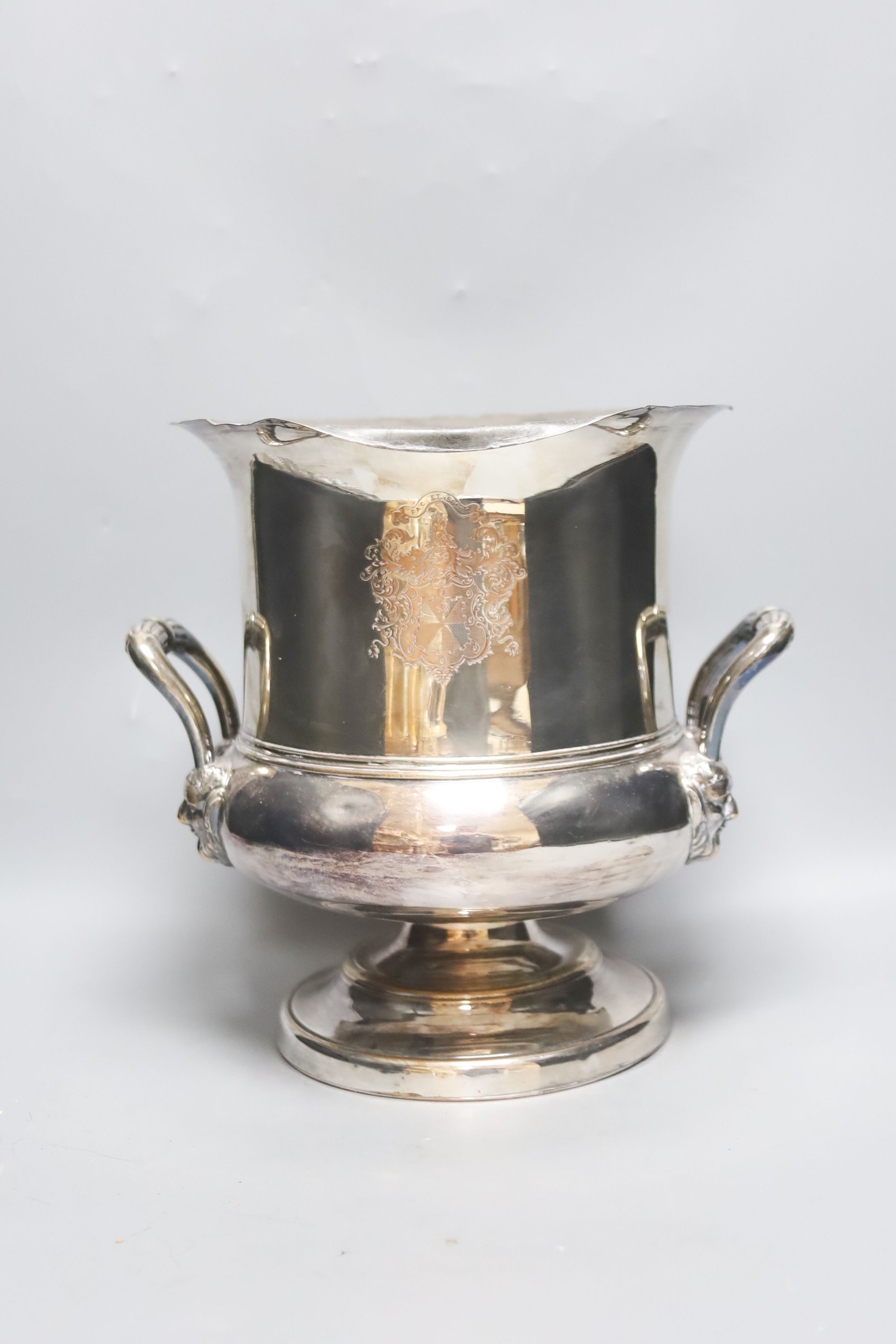 An early Victorian silver plated wine cooler and a Victorian plated knife tray 25cm